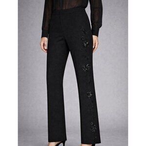 Yigal Azrouel Black Rayon/Wool Dress Pants Floral Sequin Cutout 8 Quiet Luxury